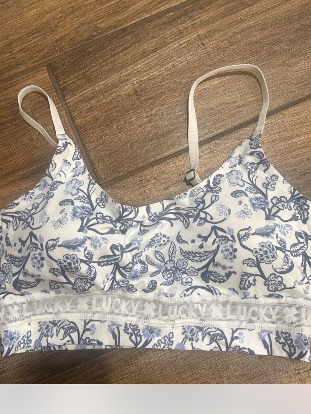 Lucky Brand White Bralette with Blue Floral Print